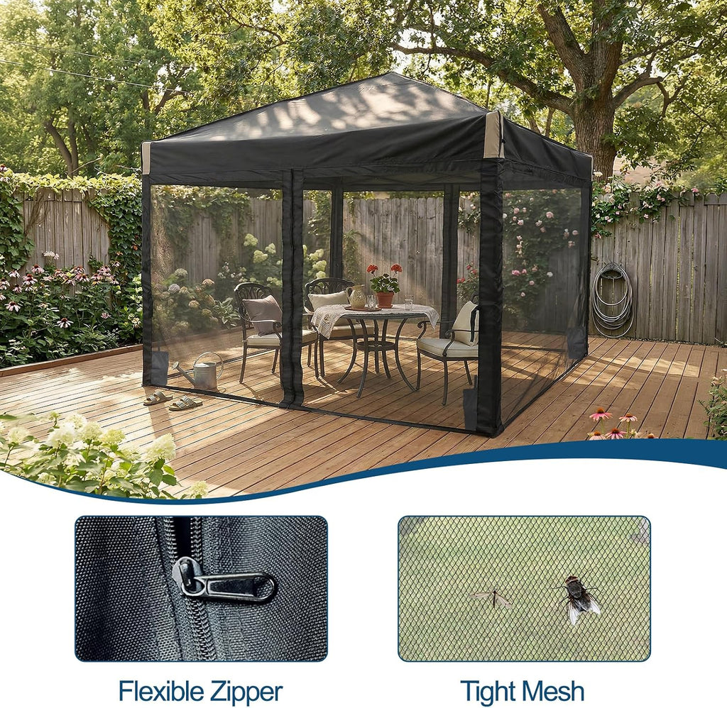 Aoodor 10x10 Ft Pop Up Canopy Tent with Netting, Water-Resistant 210D Oxford Fabric Shade, Easy Assembly Commercial Gazebo with Wheeled Carry Bag & 4 Sand Bags for Camping, Party, Black