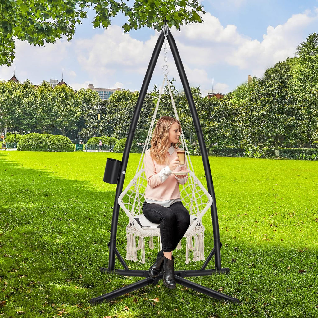 Eusuncaly Hanging Hammock Chair Stand Swing Chair Stand for Indoor/Outdoor,C-Type Solid Steel Heavy Duty Hammock Chair Stand,Weight Capacity 440 Lbs Hanging Chair Stand Only Black AD333