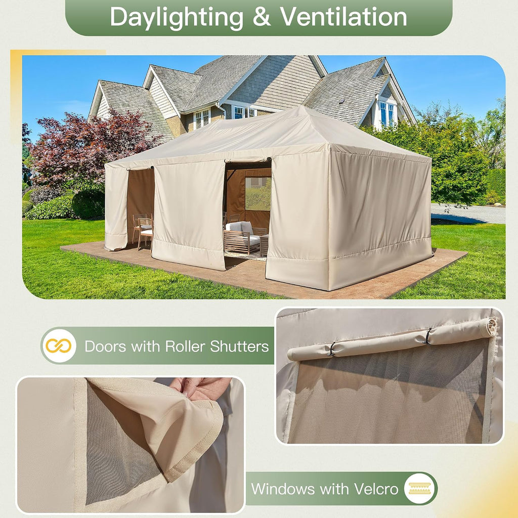 YOLENY Winter Gazebo Cover for 12×20 Hardtop Gazebo, Gazebo Accessories for All Seasons, Transform Your Gazebo for Winter, with Mesh Screens and Doors and Windows (Hardtop Gazebo Not Included), Beige