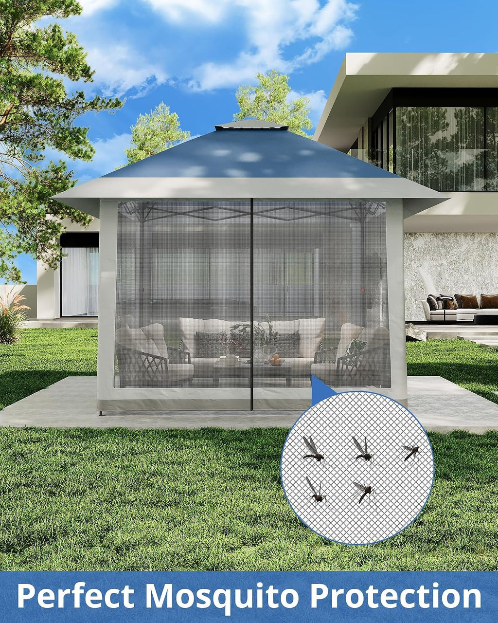 13x13 Pop Up Gazebo, Outdoor Canopy Tent with Mosquito Netting, [Adjustable Height & Spacious] Pop Up Tent with Double Roof, UV-Resistant Outdoor Gazebo for Backyard, Patio, Lawn, Garden, Deck(Blue)