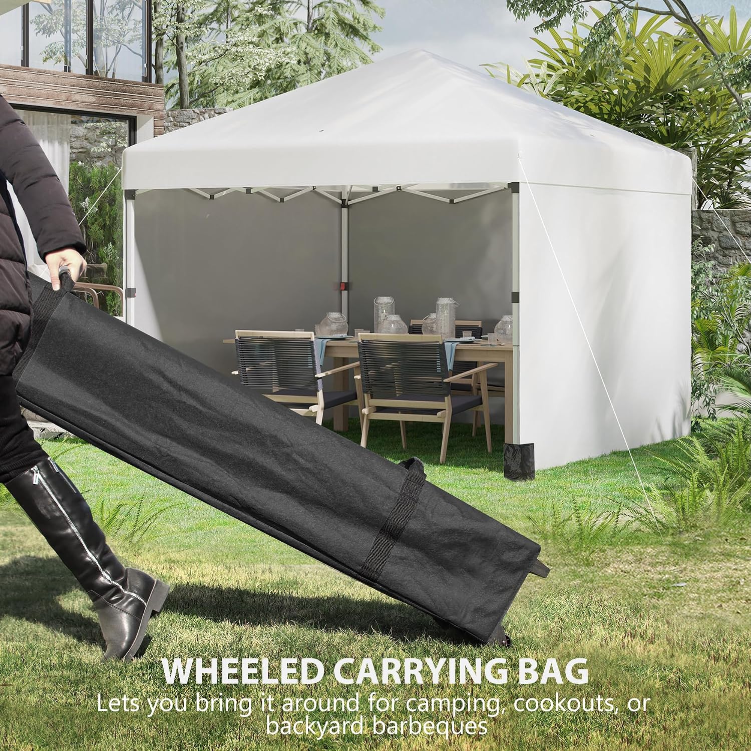Outsunny 10' x 10' Pop Up Canopy Tent with 3 Sidewalls, Leg Weight Bags and Carry Bag, Height Adjustable, Instant Party Tent Event Shelter Gazebo for Garden, Patio, Cream