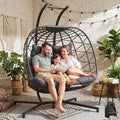 RADIATA Double Egg Swing Chair with Stand and Cover, Extra Large Egg Chairs Swing Outdoor, 2 Person Comfy Wicker Loveseat with Padded Cushion for Indoor Backyard Balcony Porch, Dark Gray