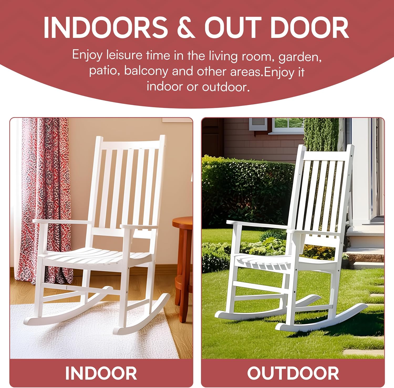 White Porch Rocker/Rocking Chair Acacia Wood
