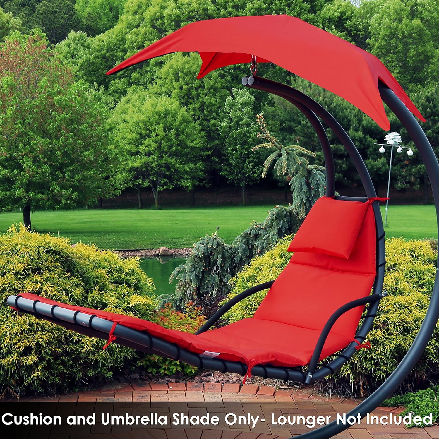 Sunnydaze Outdoor Hanging Lounge Chair Replacement Cushion and Floating Umbrella Fabric Only - Curved Swing Chair Cushion Replacement - Red