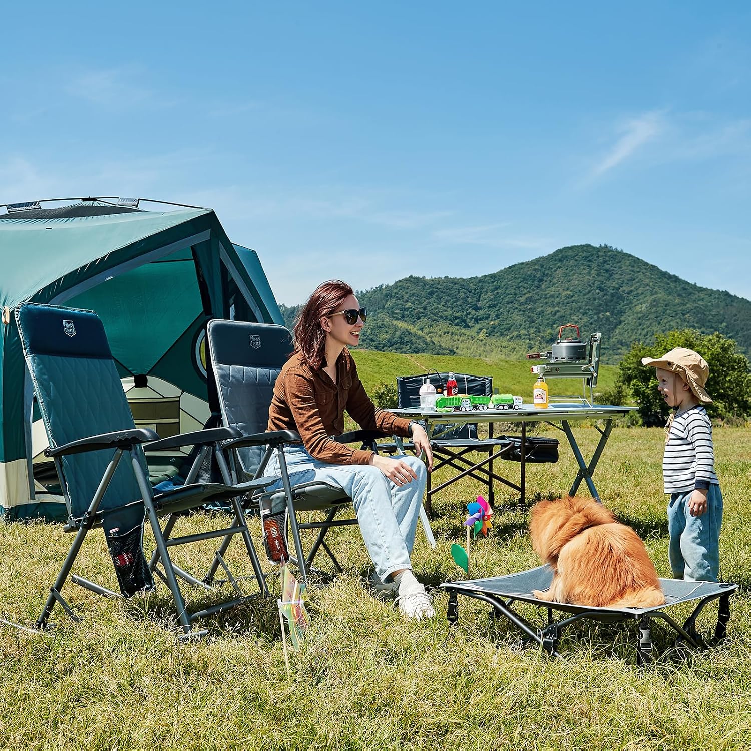 Timber Ridge 3-Level Adjustable Rocking Camping Chair, Ergonomic Padded High Back, Supports 300 LBS, Stable Anti-Tip Rocker, Hard Armrests for Easy Standing, Portable for Patio, Lawn & Tailgating