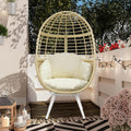 TWT Egg Swivel Chair Beige Outdoor - Rattan Wicker Patio Hammock Chair with Metal Frame and UV Resistant Cushion for Indoor Bedroom Balcony (Swivel Base)