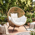 JAMFLY Egg Chair Wicker Outdoor Chairs, Oversized Patio Chair Oversized Lounger Chair with Cushion for Indoor Living Room, Bedroom, Outside Patio Backyard Balcony, Creamy White