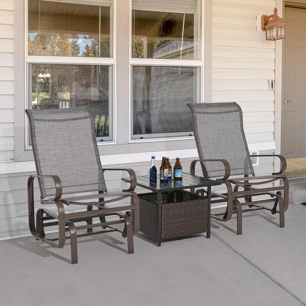 Yaheetech Outdoor Patio Glider, Rocking Lounge Chair with Sling Fabric and Steel Construction for Porch Patio Balcony Set of 2