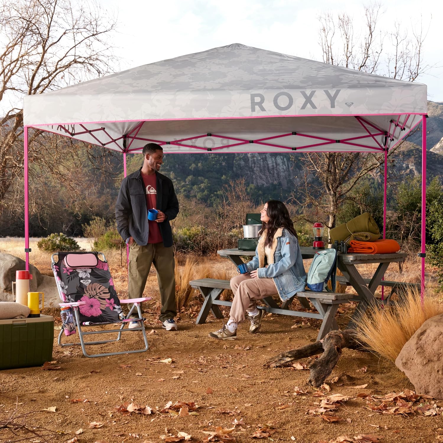 Roxy 10x10 Pop Up Canopy – Outdoor Beach Tent with Easy Up One-Push Setup – Portable Shade Shelter for Beach, Tailgate, Family Trips, RV Camping – Folding Gazebo with Wheeled Bag – Hot Pink/White