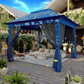 11'x11' Pop Up Gazebo for Patios Canopy Tent with Sidewalls Outdoor Gazebo with Mosquito Netting Pop Up Canopy Shelter Wedding Tent (Dark Blue)