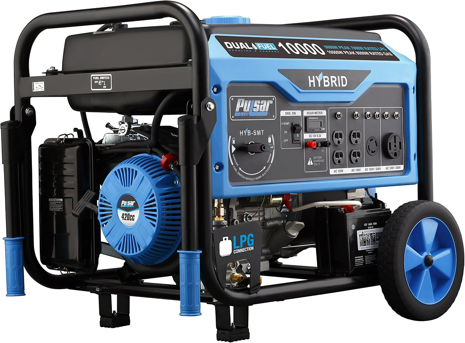 Pulsar 10, 000W Dual Fuel Portable Generator with Switch & Go Technology & Electric Start, PG10000B16 Non-Carb Approved
