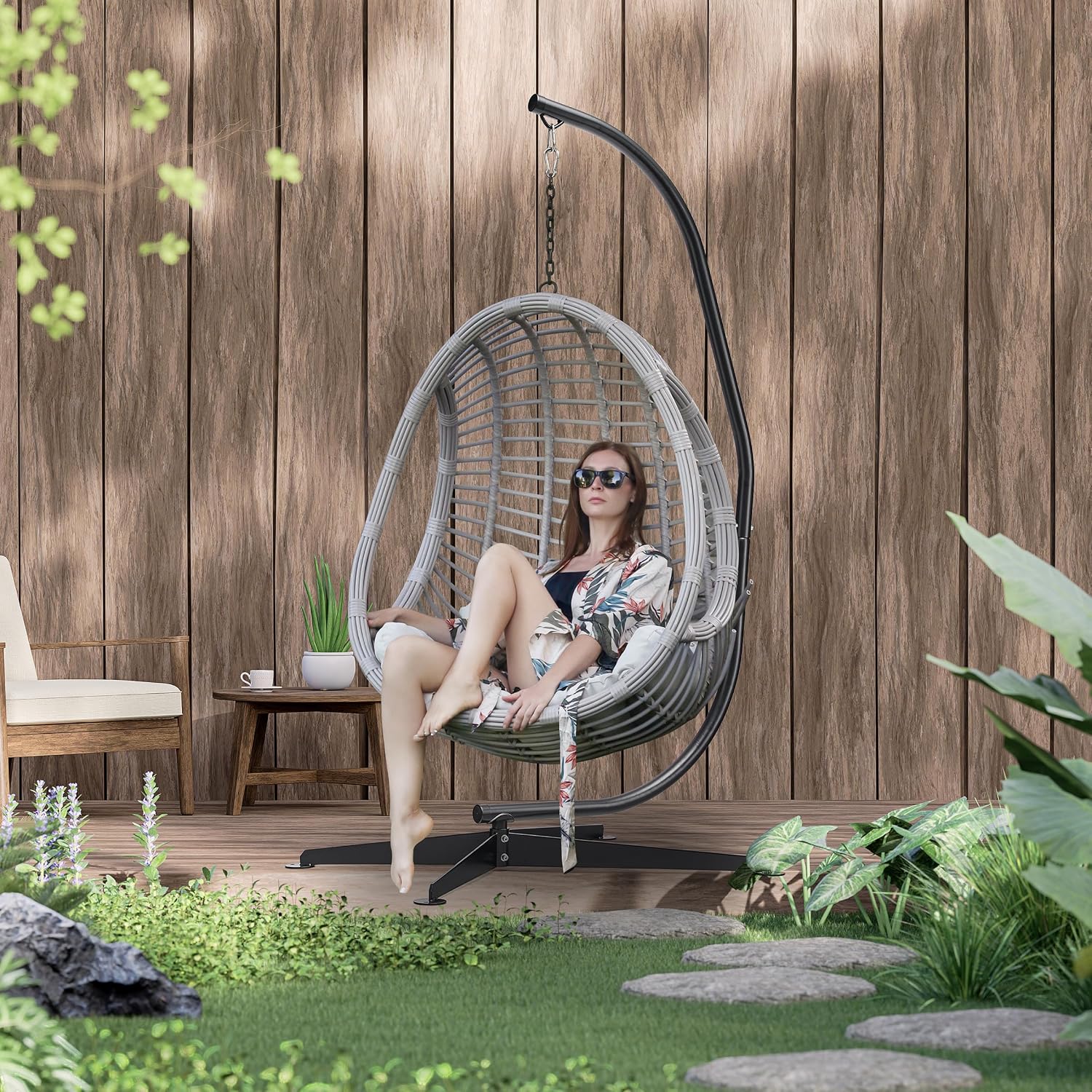 Sorbus Hammock Chair Stand Hanging Chair Stand- Steel Sensory Swing Stand- Weather & Rust Resistant C Stand- Adjustable Portable Stand 330lbs for Tree, Lounger, Air Porch, Indoor/Outdoor, Patio
