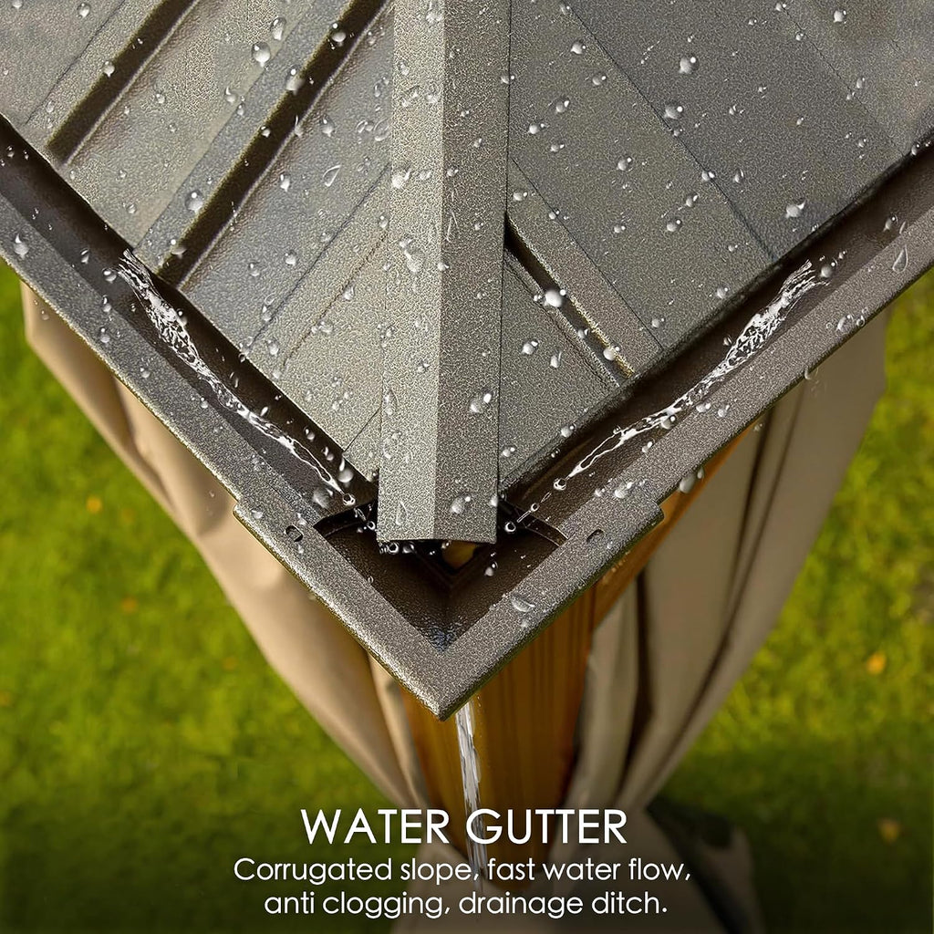 Kozyard Apollo 10'x12' Hardtop Gazebo, Wooden Coated Aluminum Frame Canopy with Galvanized Steel Double Roof, Outdoor Permanent Metal Pavilion with Netting for Patio, Deck and Lawn (10ft x 12ft)