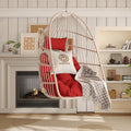 KEIKI Swing Egg Chair Without Stand, Foldable Patio Rattan Wicker Hammock Egg Chair with Cushion, Outdoor Indoor Hanging Basket Chair, 270LBS Capacity for Porch, Garden, Bedroom, Balcony, Red
