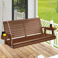 Real Relax 2-Seater Front Porch Swing, Wooden Outdoor Porch Swing Bench Chair with Cupholders, Upgraded 22' Deep Seat, Heavy Duty 880 Lbs Hanging Chains for Outdoor, Patio, Backyard 4 FT (Teak Tone)