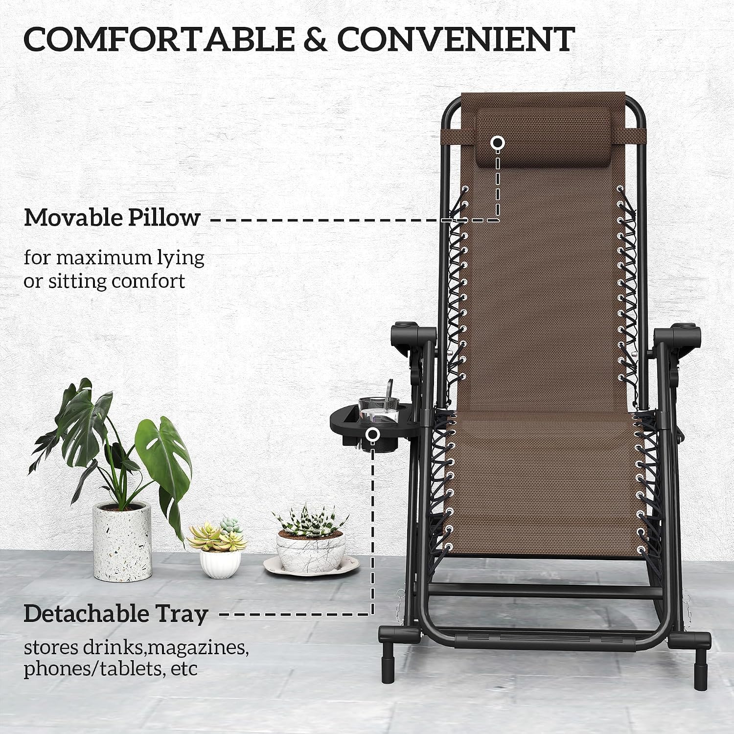 Outsunny Outdoor Rocking Chairs, Foldable Reclining Zero Gravity Lounge Rocker with Pillow, Cup & Phone Holder, Combo Design with Folding Legs, Brown