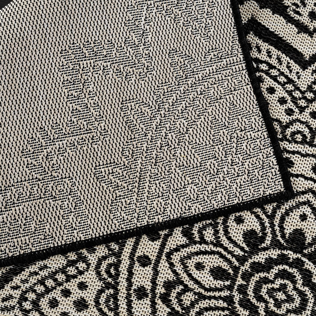 CAMILSON Outdoor Rug 9x12 Modern Large Area Rugs for Indoor and Outdoor Patios and Porches - Waterproof Washable Non-Shedding Easy-to-Clean Outside Carpet (9 x 12 Medallion - Black/White)