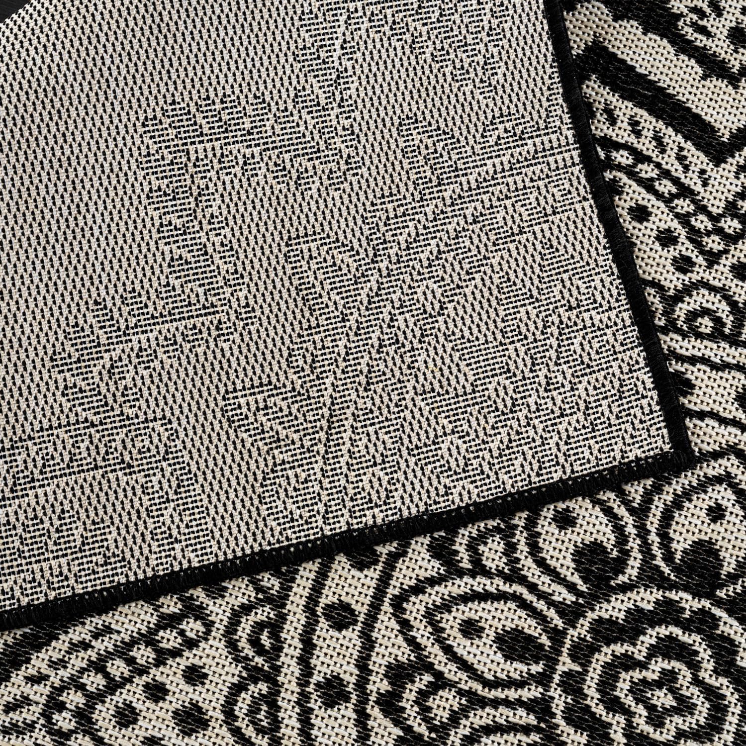 CAMILSON Outdoor Rug 9x12 Modern Large Area Rugs for Indoor and Outdoor Patios and Porches - Waterproof Washable Non-Shedding Easy-to-Clean Outside Carpet (9 x 12 Medallion - Black/White)