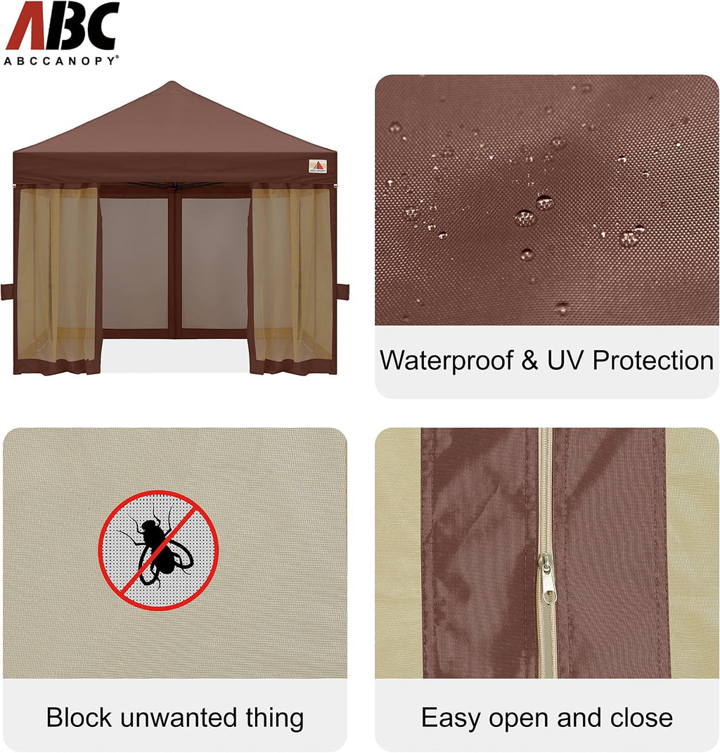 ABCCANOPY 10x10 Easy Pop Up Gazebo Canopy Tent Instant Outdoor Screen House with Netting Walls, Brown
