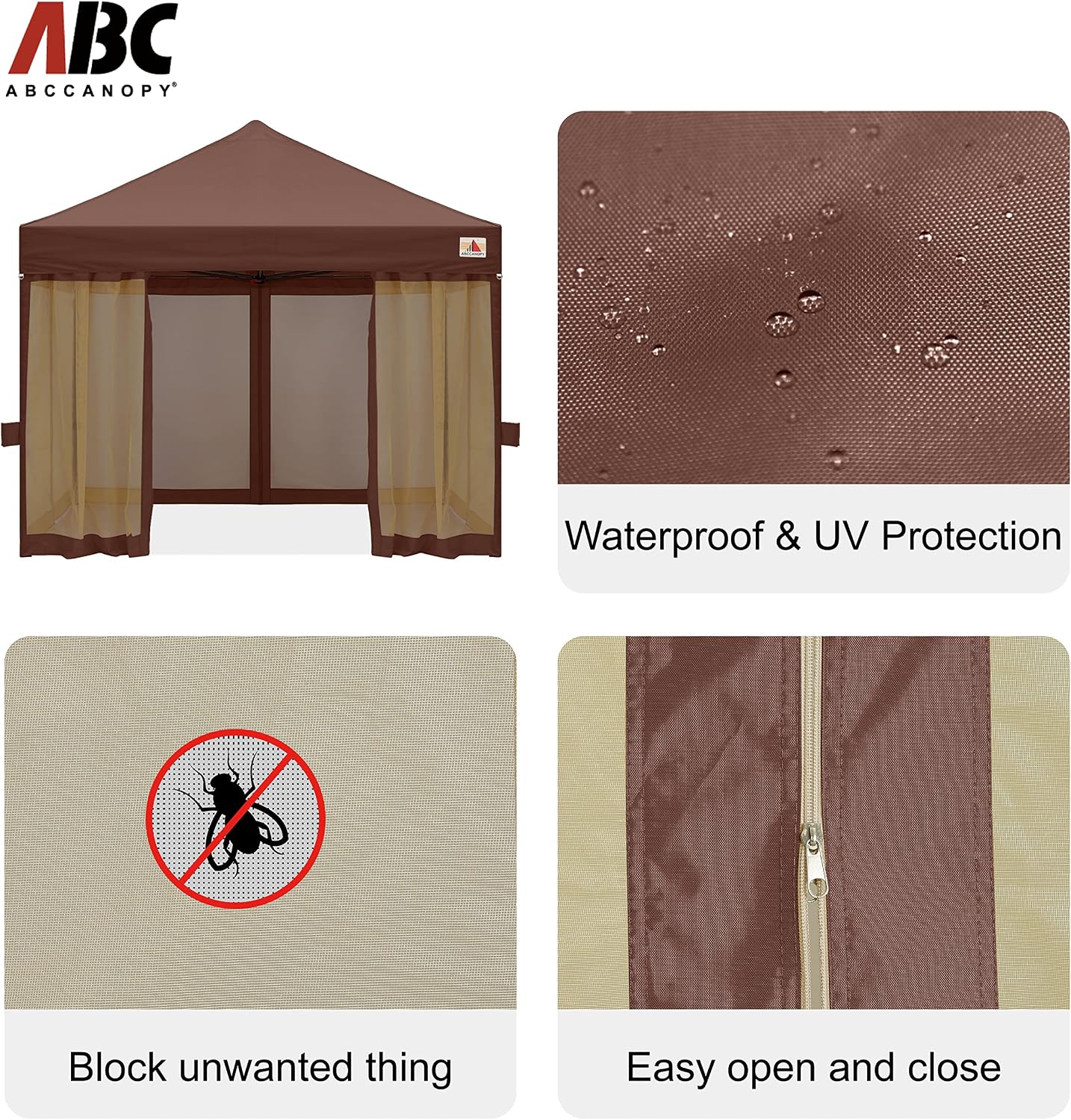 ABCCANOPY 10x10 Easy Pop Up Gazebo Canopy Tent Instant Outdoor Screen House with Netting Walls, Brown