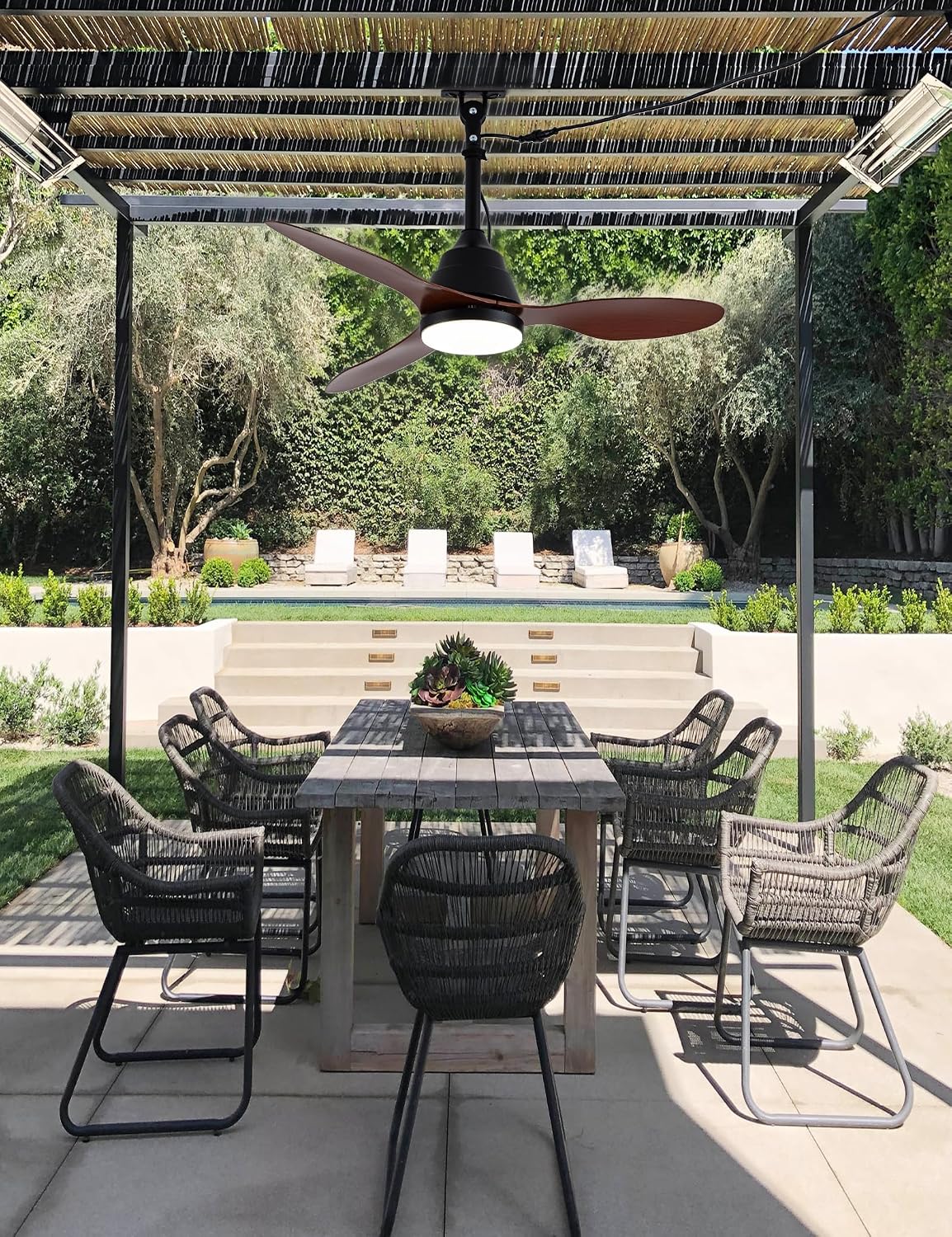 42 Inch Waterproof Outdoor Ceiling Fans with Lights Gazebo Fan for Outside DC Motor 6-Speed Reversible Timer 3 Color Dimmable LED Light Plug-in Ceiling Fan Outdoor Hanging for Patios Porch (34-Walnut)