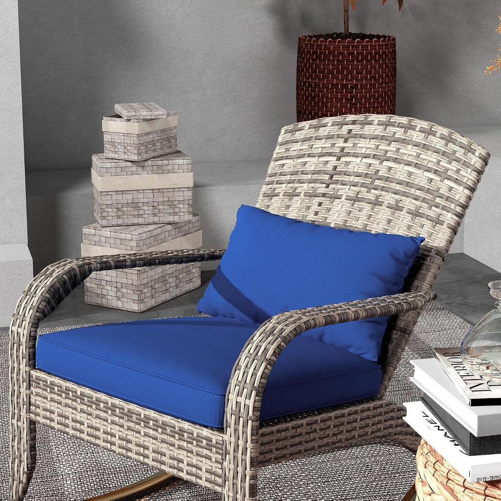 Outsunny Outdoor Wicker Adirondack Rocking Chair, Patio Rattan Rocker Chair with High Back, Seat Cushion, and Pillow for Garden, Porch, Balcony, Dark Blue