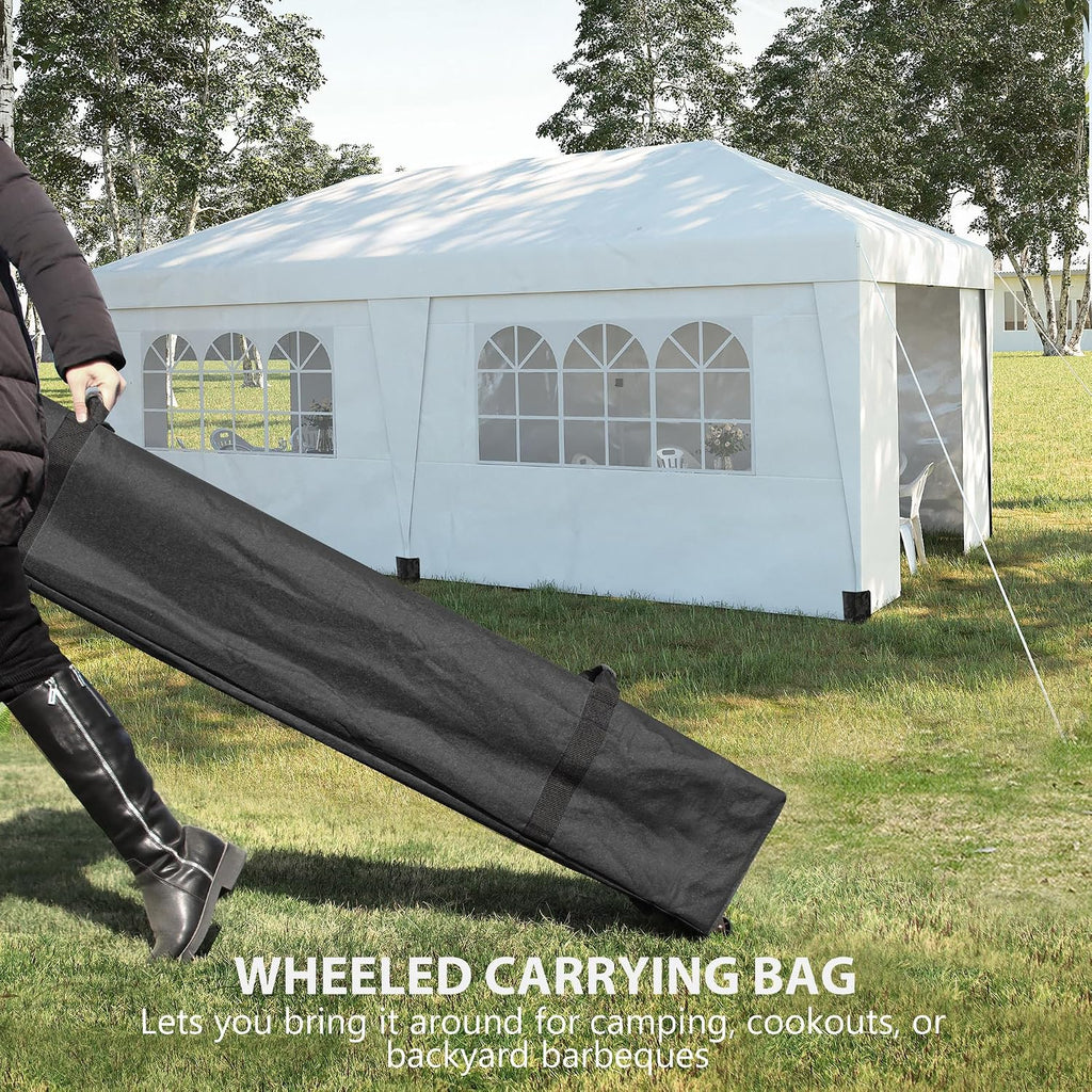 Outsunny 10' x 19.5' Pop Up Canopy with Sidewalls, UPF 30+ Height Adjustable Large Party Tent Event Shelter with Sandbags and Wheeled Carry Bag for Garden, Patio, White