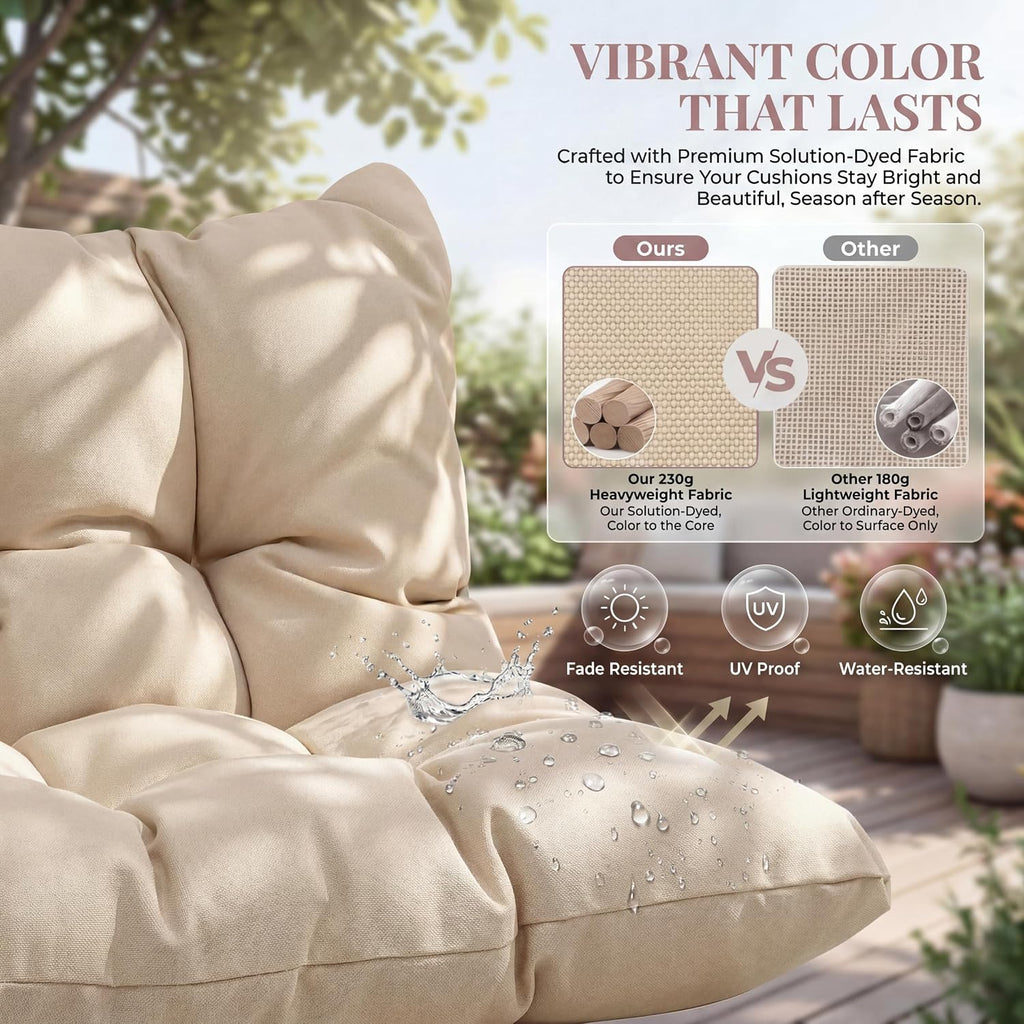 BULEXYARD Boho Swinging Egg Chair with Stand and Cover, 350 Lbs Capacity Foldable Wicker Rattan Hammock Chair with Cushion, Free-Standing Hanging Patio Chairs for Garden Balcony Bedroom Deck, Beige