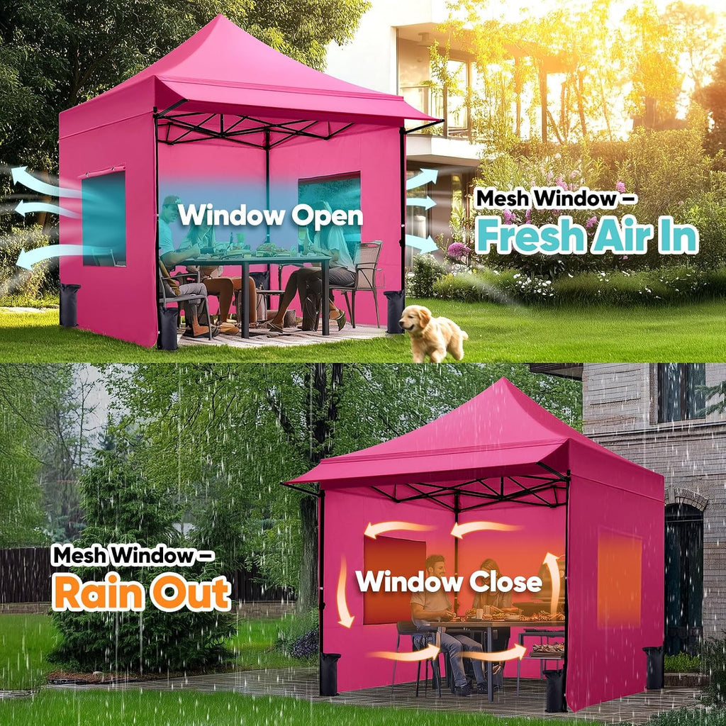 Quictent 10x10 Heavy Duty Pop up Canopy Tent with 3 Removable Sidewalls, Commercial Grade Instant Shelter with Wheeled Bag for Outdoor, Parties, Markets, 600D PU Coated UPF 50+ Sun Shield