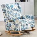 HCHAIRH Nursery Rocking Chairs, Rocking Chair Nursery for Mom Nursery Rocker with High Backrest and Solid Wood Legs, Modern Wingback Accent Chair for Reading Living Room Bedroom, Blue Floral