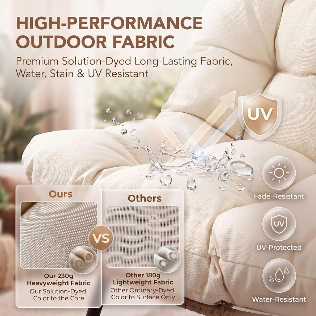 NICESOUL Double Swing Egg Chair with Stand, Extra Large 2 Person Indoor Outdoor Wicker Loveseat, Oversized Patio Hanging Basket Chair with Cushions, Cozy Sturdy Porch Swing for Backyard Balcony, Beige