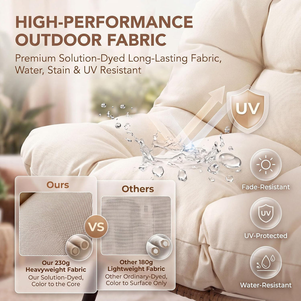 NICESOUL Oversized 2 Person Double Egg Chair Indoor Outdoor, Wide Large Swing Chair with Stand, All-Weather Patio Hanging Egg Hammock Seating, Sturdy Porch Swings for Backyard, Cream with Cover
