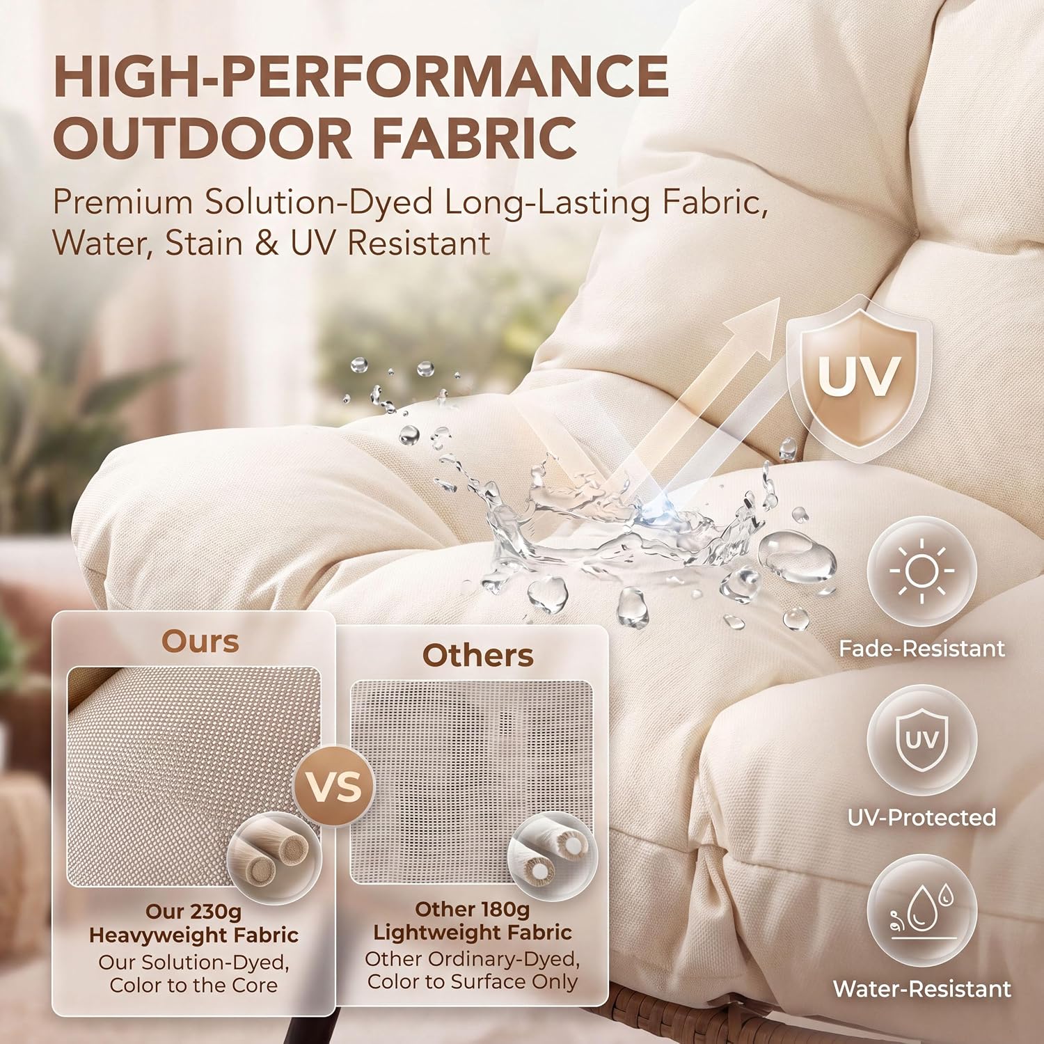 NICESOUL Oversized 2 Person Double Egg Chair Indoor Outdoor, Wide Large Swing Chair with Stand, All-Weather Patio Hanging Egg Hammock Seating, Sturdy Porch Swings for Backyard, Cream with Cover