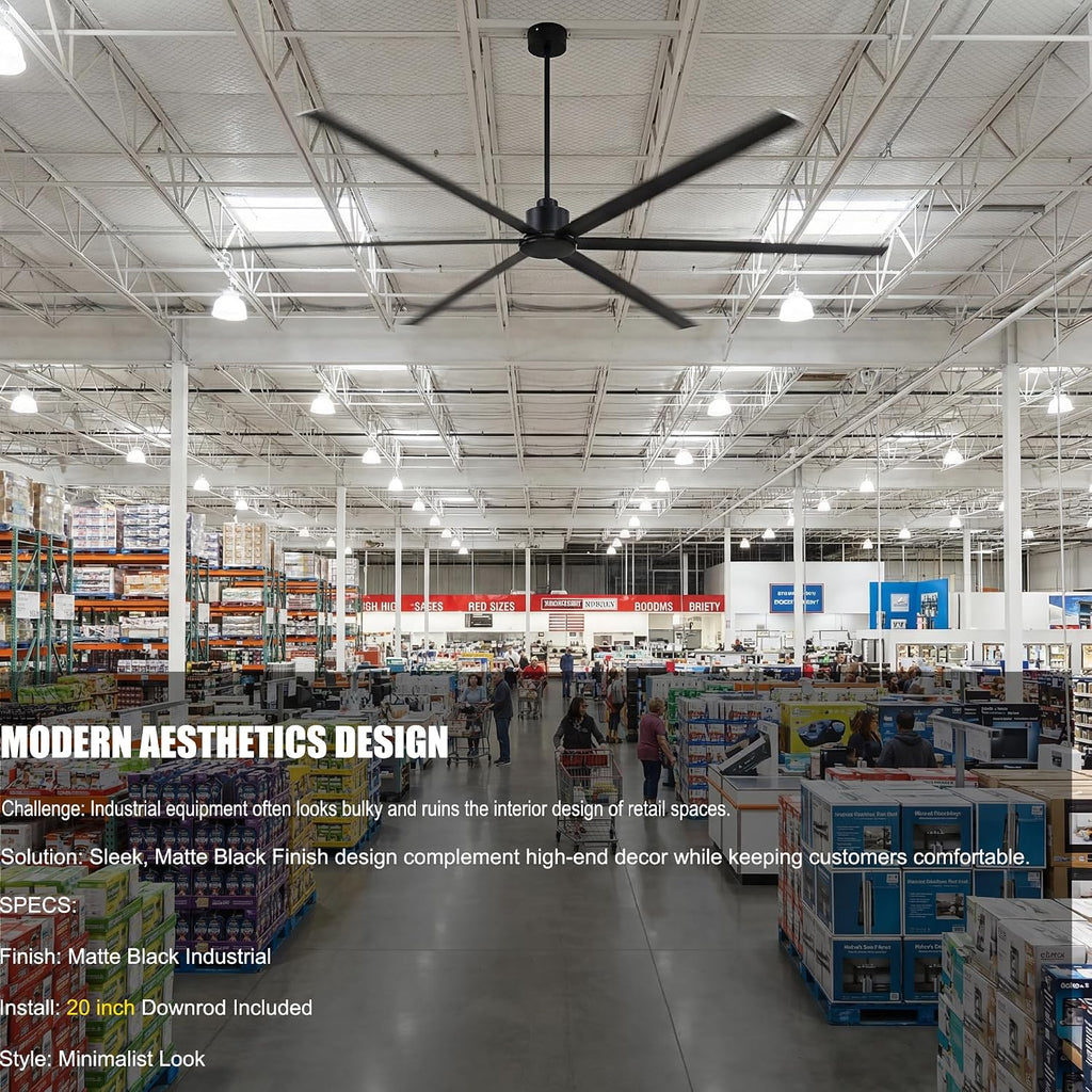 144 Inch (12 ft) Big Industrial Fan, HVLS Large Commercial Ceiling Fan, Ultimate Power 130W DC Motor, 10-Year Warranty, 6 Aluminum Blades for Hangar, Workshop, Cattle Farm & Mall