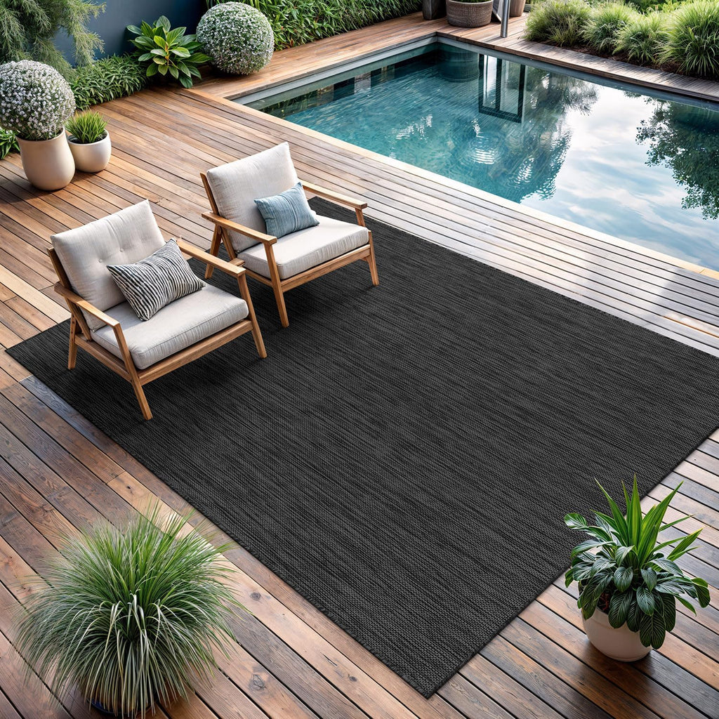 CAMILSON Outdoor Rug 10x14 Modern Area Rugs for Large Indoor and Outdoor Patios and Porches - Waterproof, Washable, Non-Shedding, Easy-to-Clean Outside Carpet (10 x 14, Solid - Dark Gray)