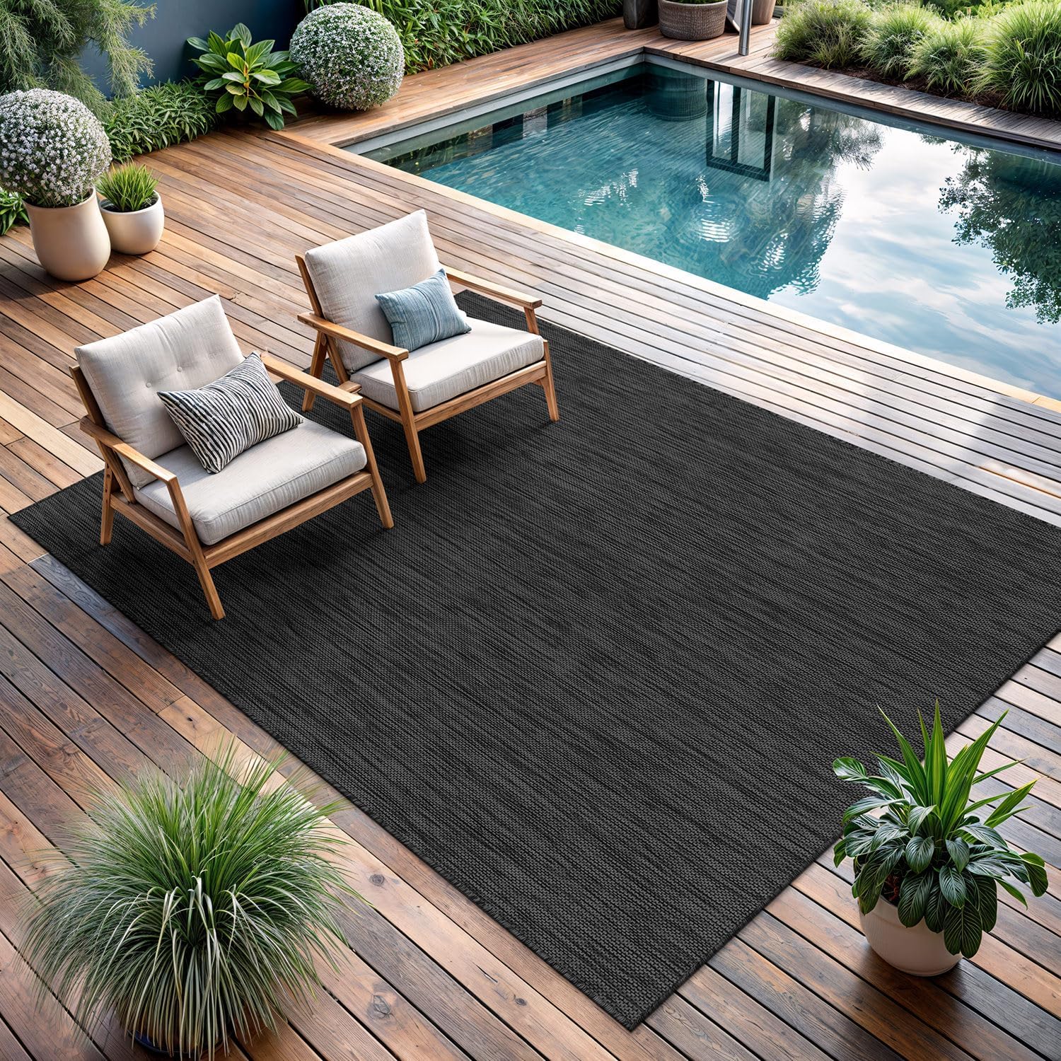 CAMILSON Outdoor Rug 10x14 Modern Area Rugs for Large Indoor and Outdoor Patios and Porches - Waterproof, Washable, Non-Shedding, Easy-to-Clean Outside Carpet (10 x 14, Solid - Dark Gray)
