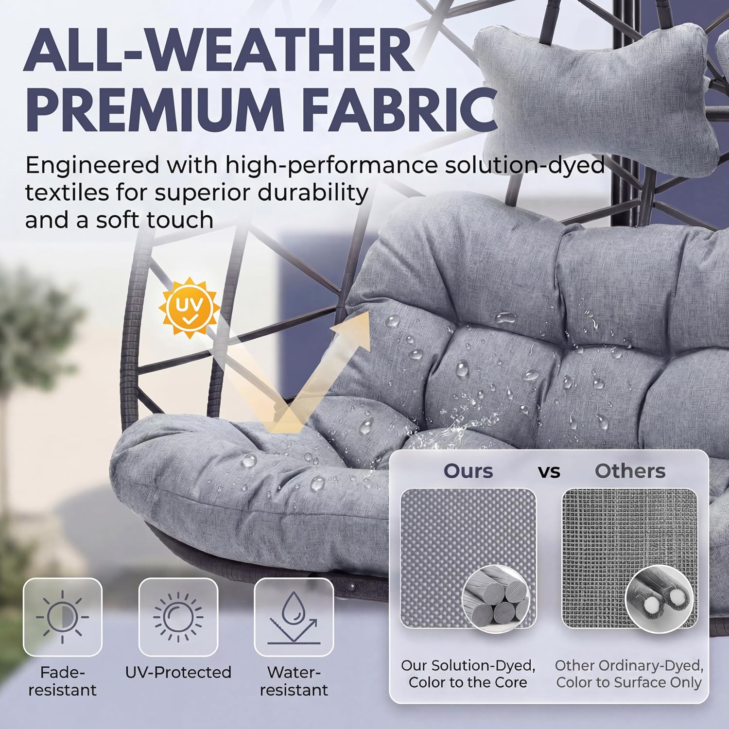 BULEXYARD Extra Large 2 Person Double Egg Swing with Stand and Cover, Heavy Duty Outdoor Wicker Hammock Loveseat, Oversized Comfy Cushion Chair for Garden Balcony Backyard Porch, Light Grey