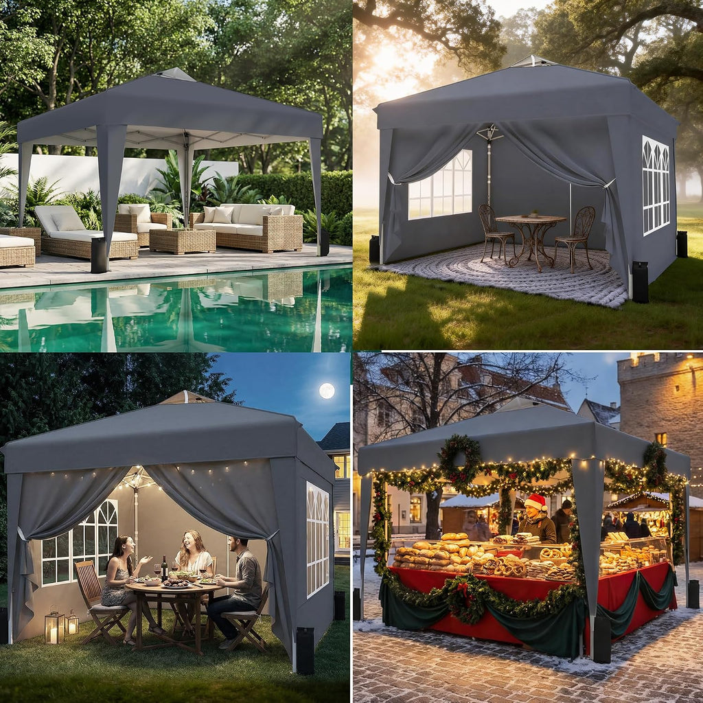 SANWAY 10x10 Pop Up Canopy Tent with Sidewalls x 4 – Easy Setup Canopy Tent, Waterproof, UV-Resistant, Portable with Carry Bag for Outdoor Events, Camping, and Backyard Parties – Dark Gray