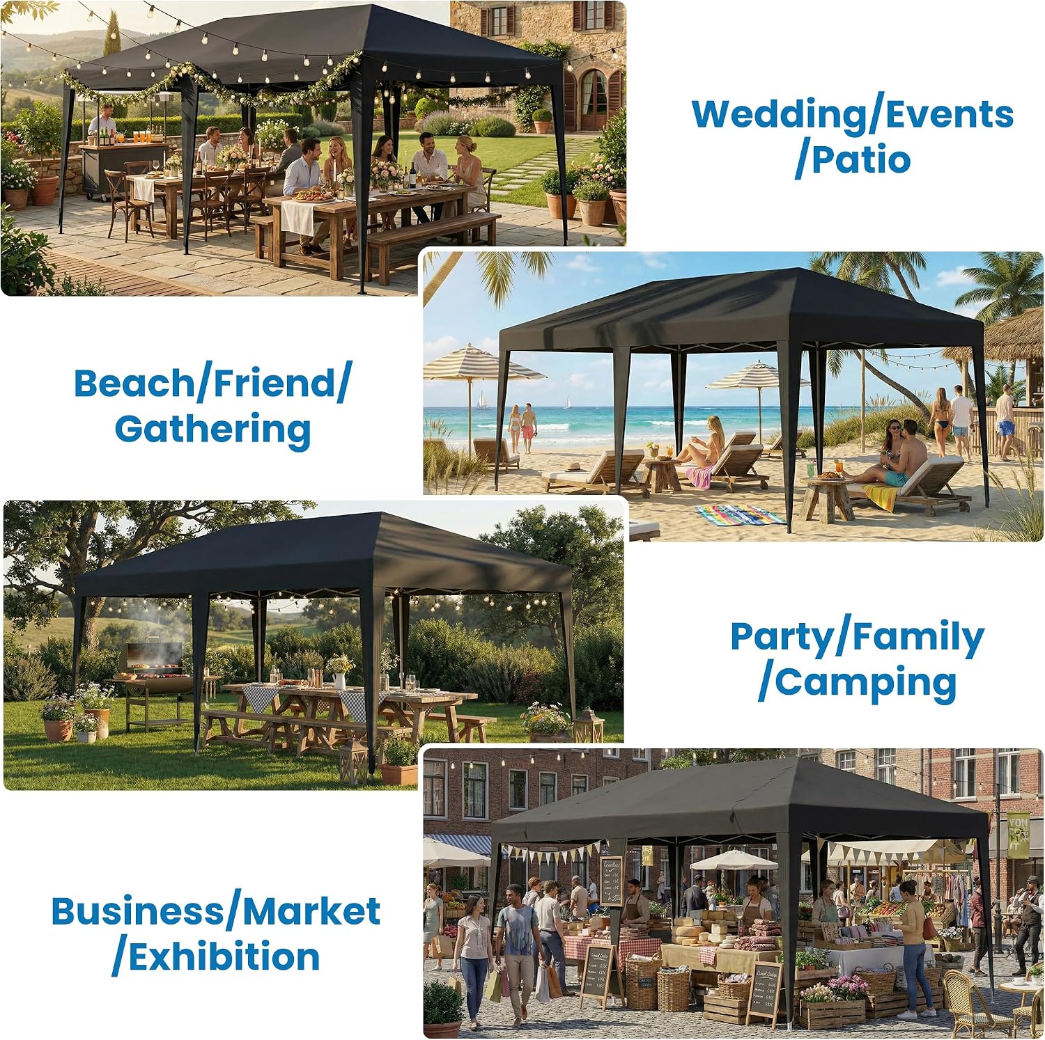 10x20 Pop Up Canopy Outdoor Party Tent with 6 Sidewalls, Outdoor Wedding Party Tent Waterproof UV50 Commercial Canopy Event Shelter Gazebo Tents for Parties, 6 pcs Weight Bag,Carry Bag