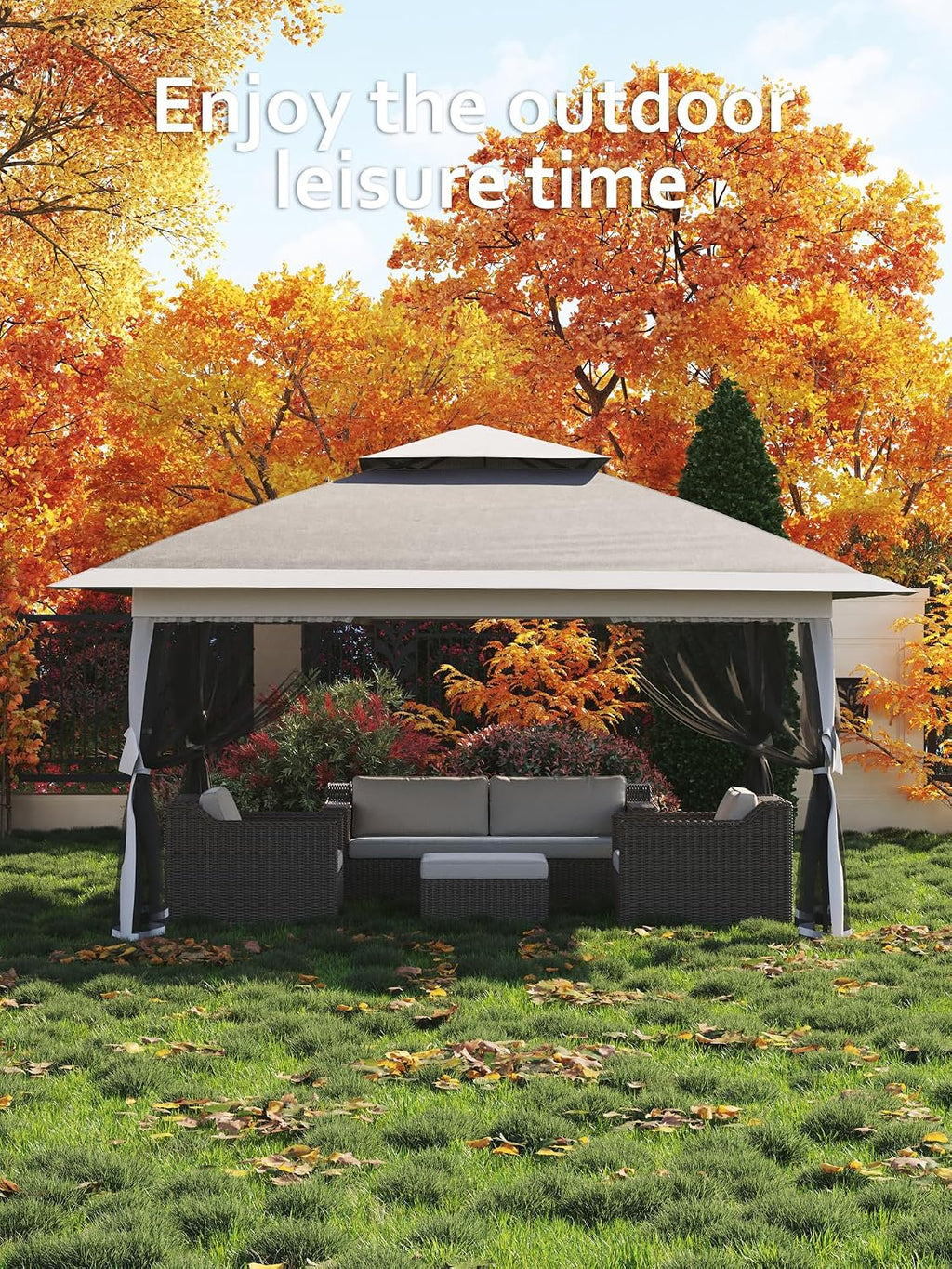 Garvee 13x13 ft Pop Up Gazebo, Canopy Tent with Mosquito Netting, Outdoor Gazebos for Backyard & Patio Furniture - Pop Up Canpy with Wheeled STO-N-Go Cover Bag (Dark Grgy+Light Grey)