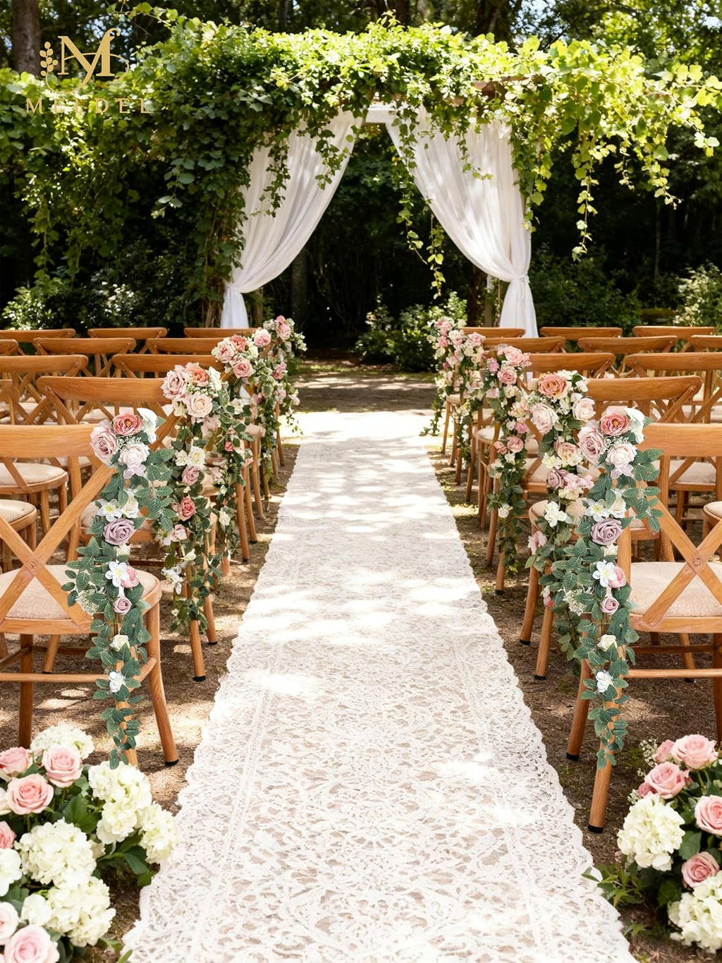 10pcs Wedding Chair Decorations Aisle Floral Swag Artificial Pew Flowers Hanging Garland White & Pink for Ceremony Reception Church Rose Floral Faux Arrangement Party Outdoor Garden Decor