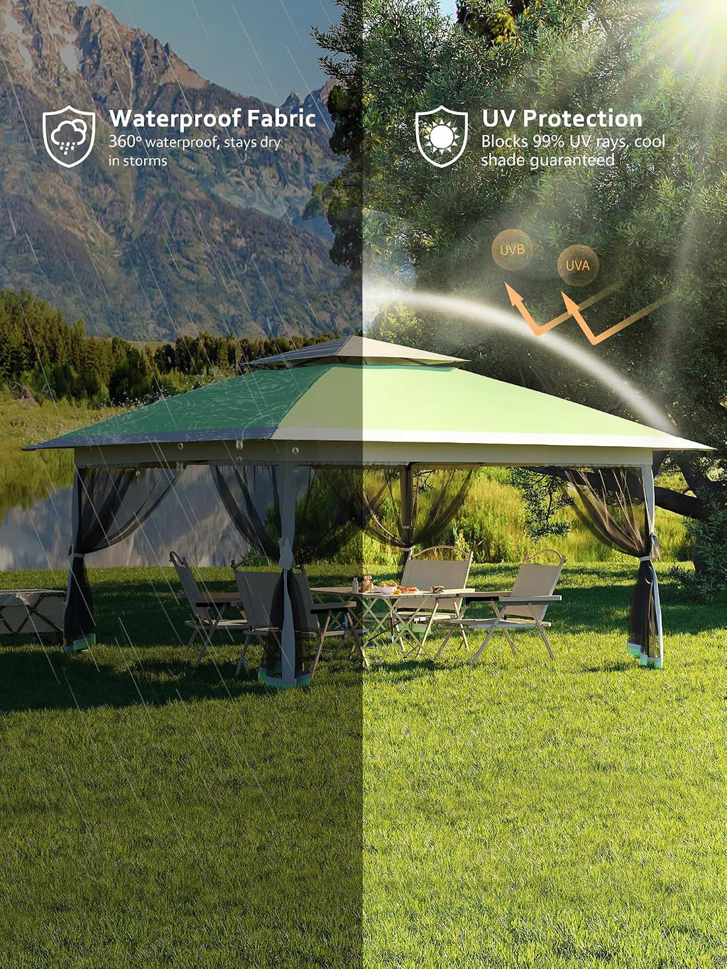 Hipicute 13 X 13FT Pop Up Gazebo, Canopy Tent,Gazebos on Clearance,Patio Folding Canopy with Mosquito Netting - Backyard Tent for Party,Wedding, Outdoor Dining, Patio, Backyard (Olive Green+Hemp Grey)