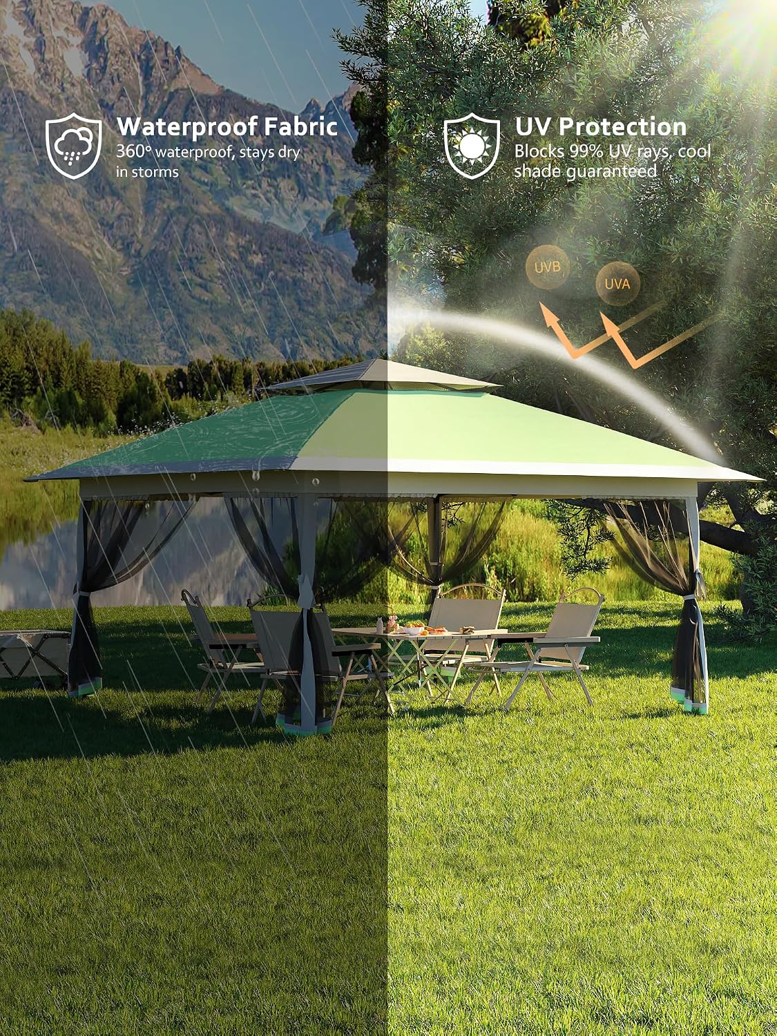 Hipicute 13 X 13FT Pop Up Gazebo, Canopy Tent,Gazebos on Clearance,Patio Folding Canopy with Mosquito Netting - Backyard Tent for Party,Wedding, Outdoor Dining, Patio, Backyard (Olive Green+Hemp Grey)