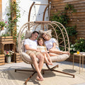 BULEXYARD 2 Person Hanging Egg Chair with Stand, Extra Large Wicker Patio Hammock Loveseat Swing, Oversized Cushioned Double Swing Chair for Indoor Outdoor Garden Balcony Backyard, Beige