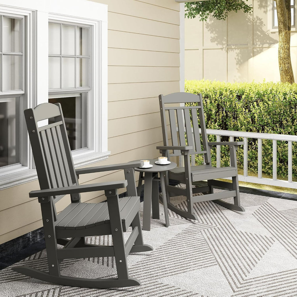 NAVINE Outdoor Rocking Chairs Set of 2, Oversized High Back Patio Rocking Chairs, All Weather Porch Rocking Chairs for Outside. Dark Grey