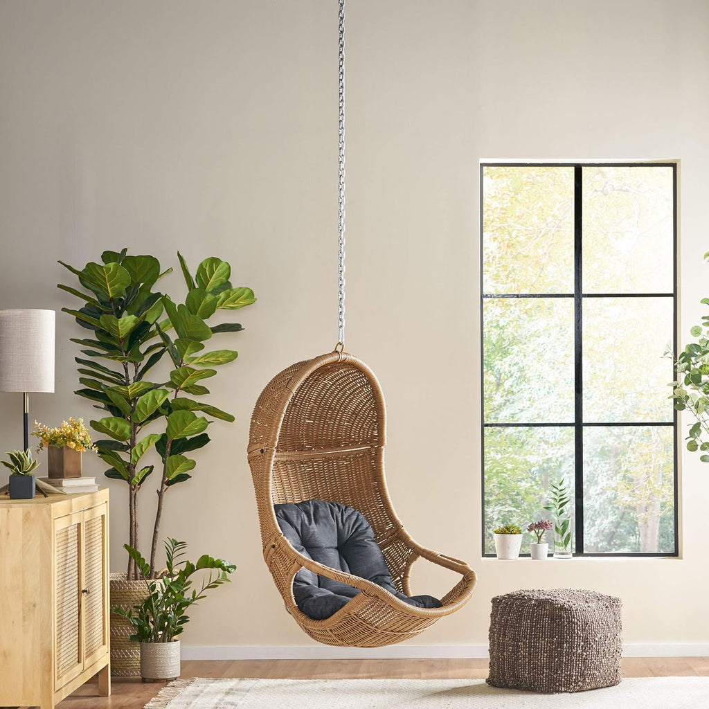 Christopher Knight Home Orville Outdoor Hanging Chair, Dark Gray + Light Brown