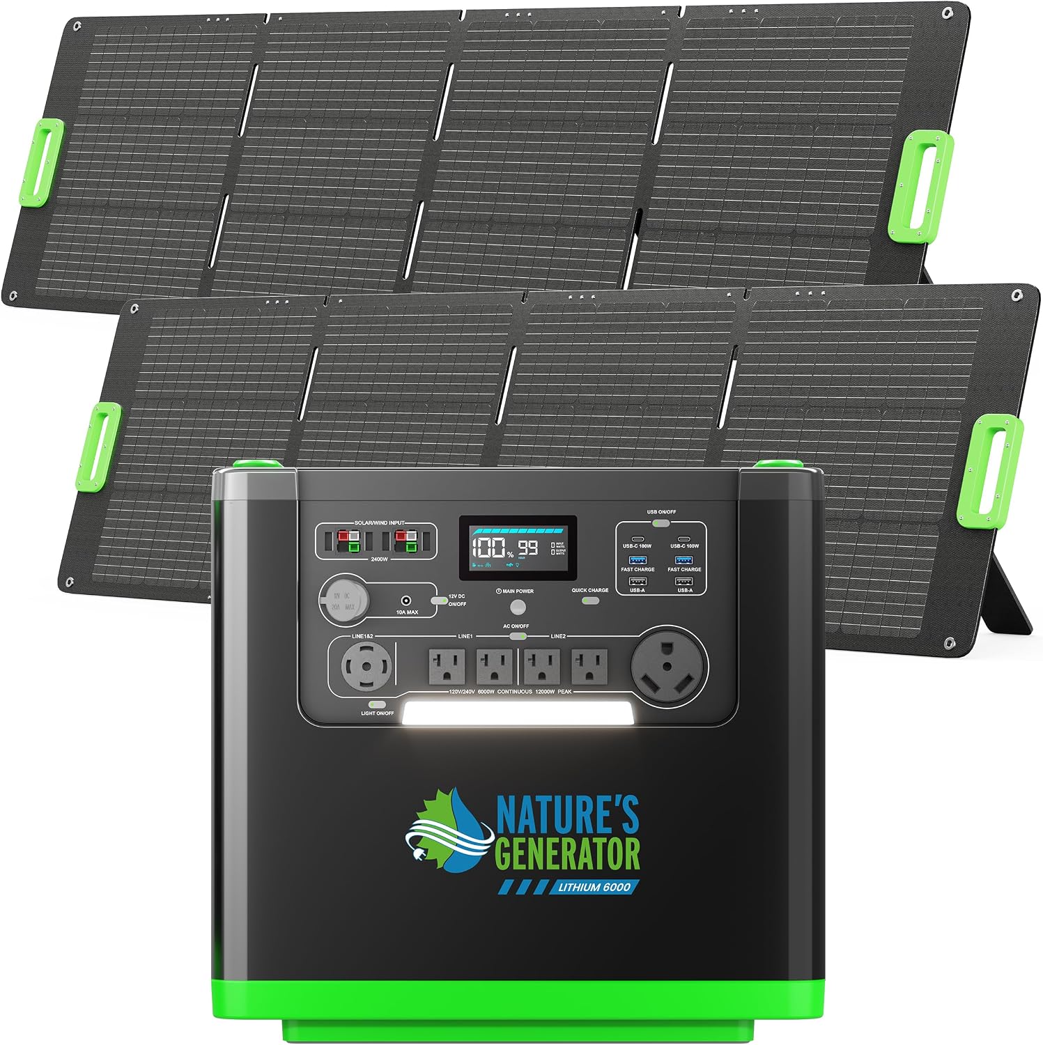Natures Generator 3840Wh Solar Generator + 2 Packs 200W Folding Panels, Lithium Batteries, 6000W Power Station for Home Backup, RVs, Emergencies, Power Outages, and Outdoor Camping