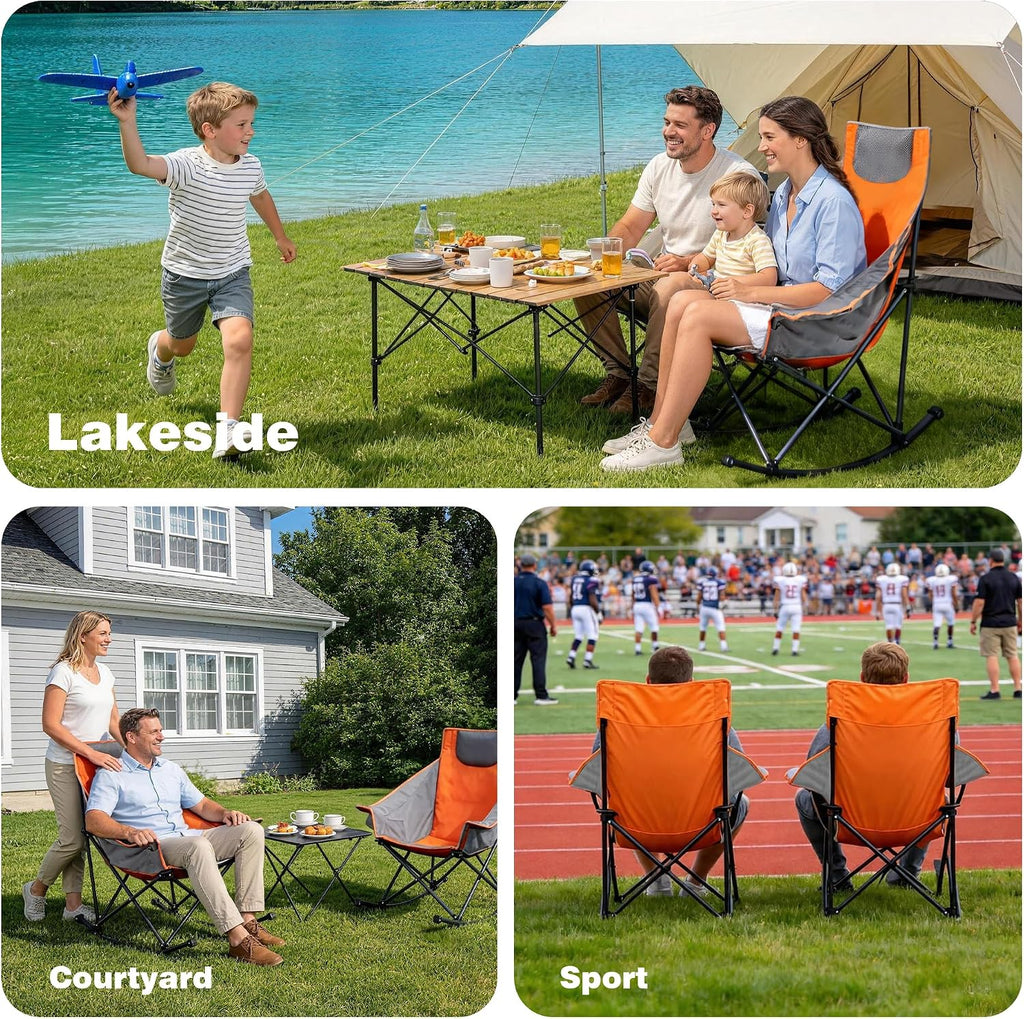 SUNNYFEEL Oversized Rocking Camping Chair 2 Pack, Fully Padded Patio Chair with Side Pocket, High Back Portable Lawn Recliner with Carry Bag, Outdoor Rocker Camp Chairs for Adults Heavy Duty 500 LBS