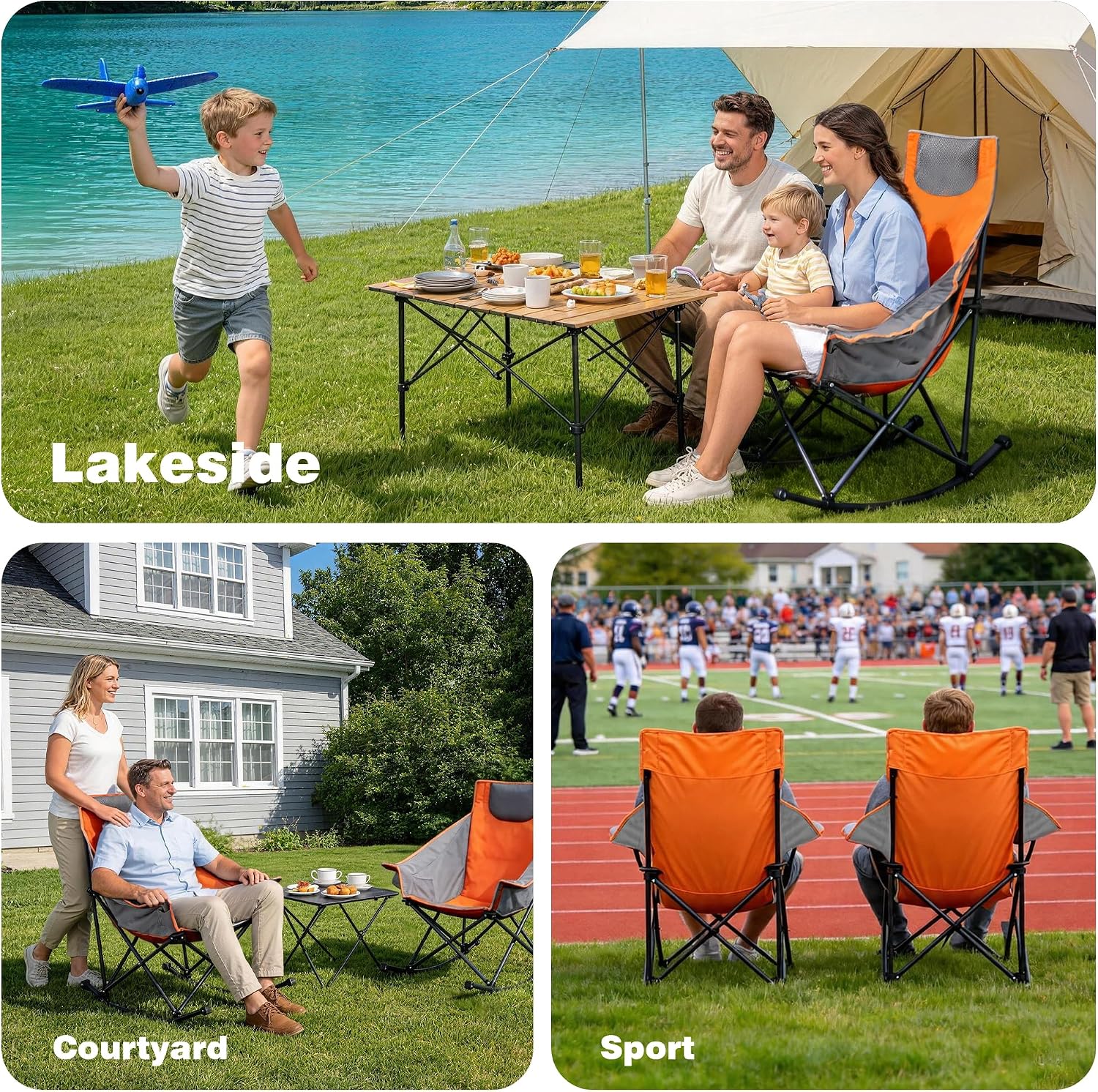SUNNYFEEL Oversized Rocking Camping Chair 2 Pack, Fully Padded Patio Chair with Side Pocket, High Back Portable Lawn Recliner with Carry Bag, Outdoor Rocker Camp Chairs for Adults Heavy Duty 500 LBS