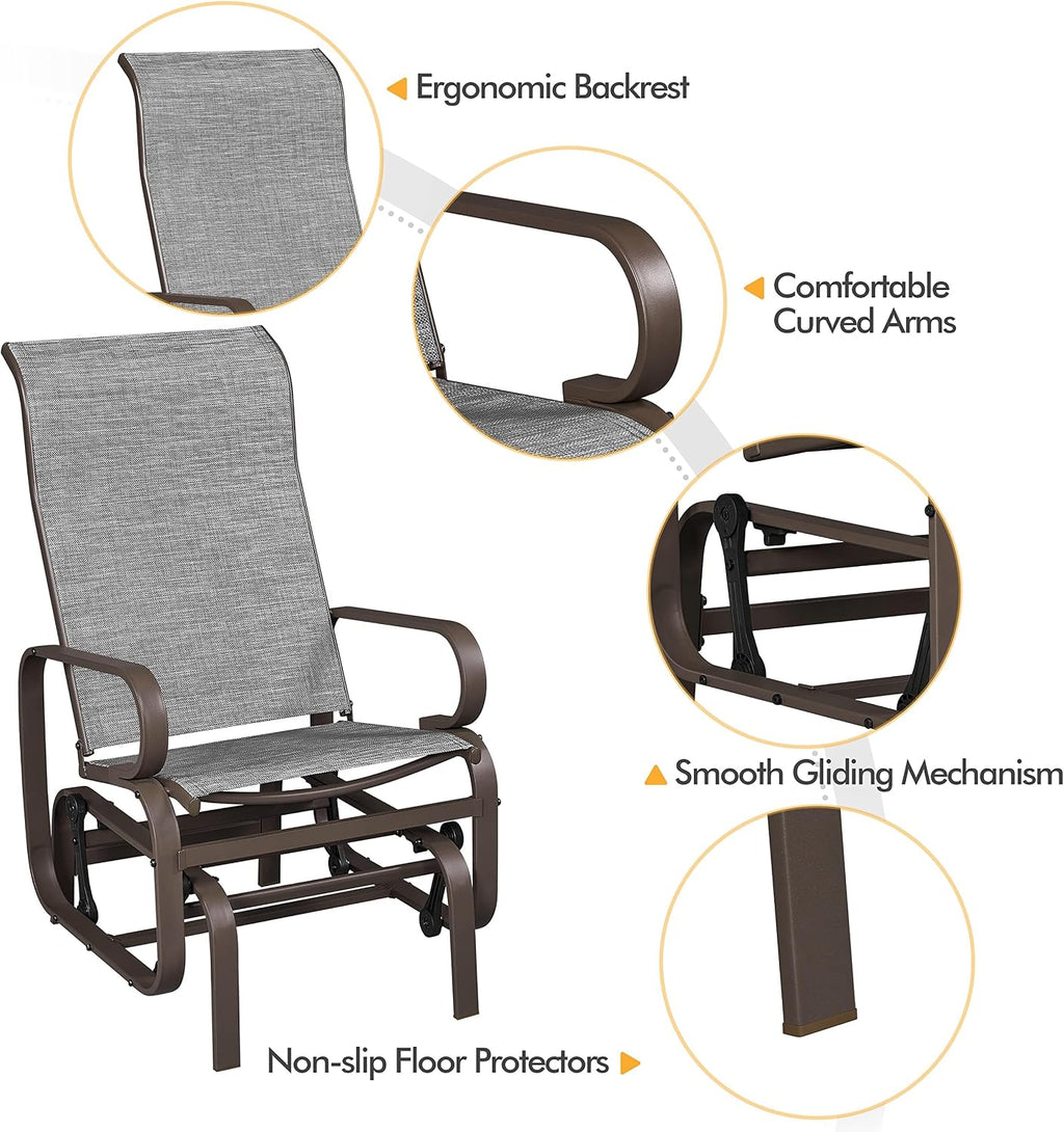 Yaheetech Outdoor Patio Glider, Rocking Lounge Chair with Sling Fabric and Steel Construction for Porch Patio Balcony Set of 2